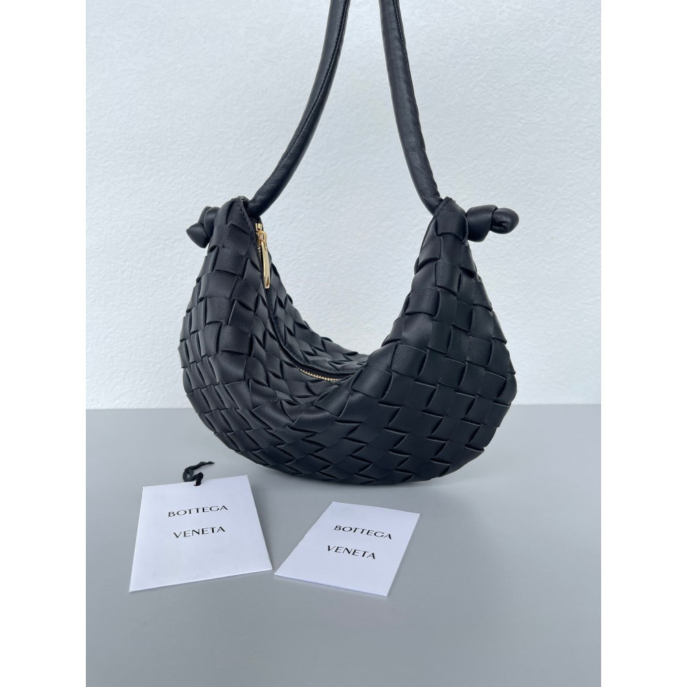 Bottega Veneta Turn Bag In Black Intrecciato Lambskin