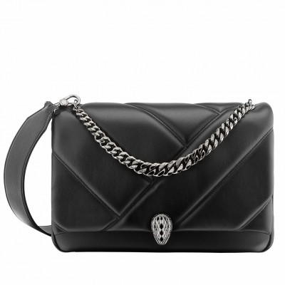 Bvlgari Serpenti Cabochon Medium Bag In Black Calfskin LDBS243398