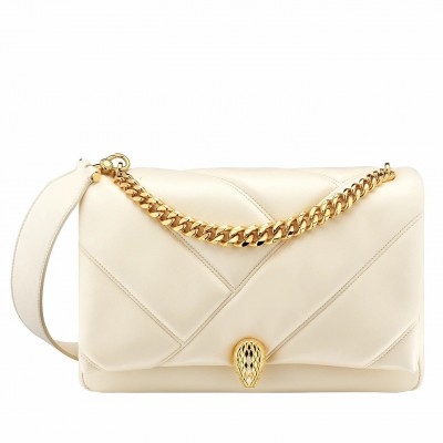 Bvlgari Serpenti Cabochon Medium Bag In White Calfskin LDBS243403