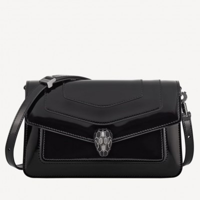 Bvlgari Serpenti Forever East-West Shoulder Bag in Black Brushed Leather LDBS243392