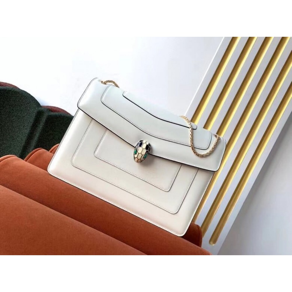 Bvlgari Serpenti Forever Large Shoulder Bag In White Calfskin LDBS243422