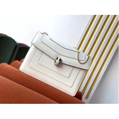 Bvlgari Serpenti Forever Large Shoulder Bag In White Calfskin LDBS243422