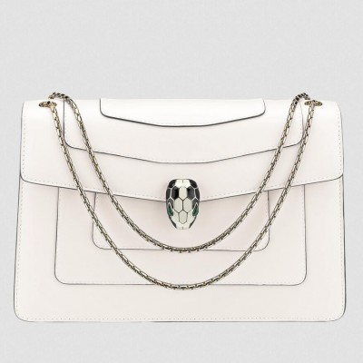 Bvlgari Serpenti Forever Large Shoulder Bag In White Calfskin LDBS243422