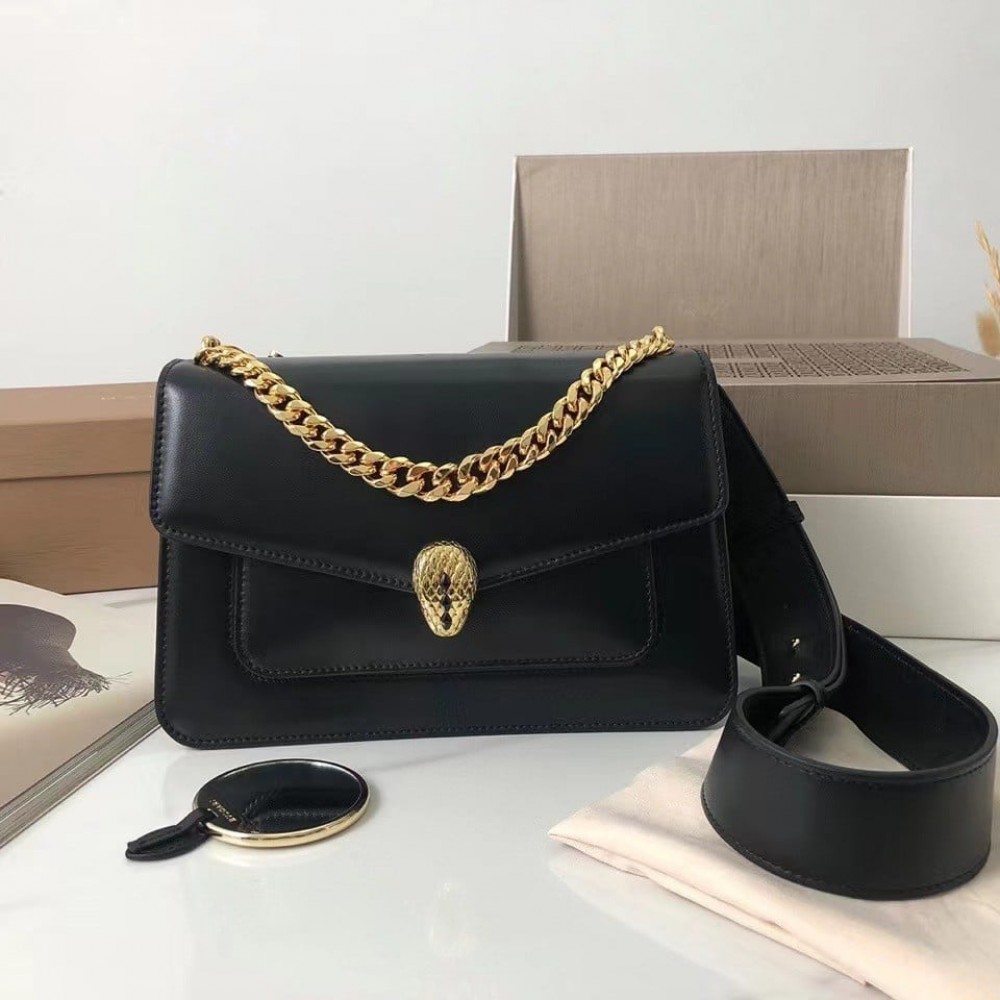 Bvlgari Serpenti Forever Medium Crossbody Bag with Chain Black LDBS243395