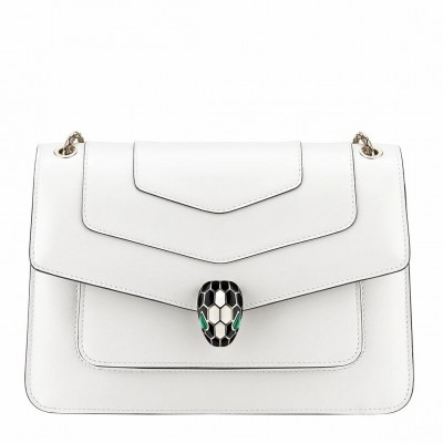 Bvlgari Serpenti Forever Medium Shoulder Bag In White Calfskin LDBS243423