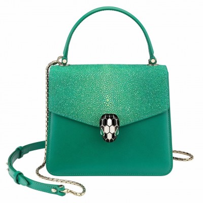 Bvlgari Serpenti Forever Small Bag In Green Galuchat Leather LDBS243442