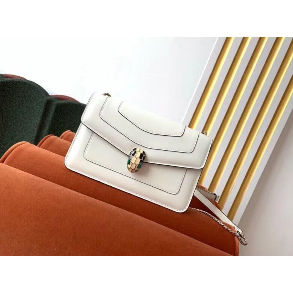 Bvlgari Serpenti Forever Small Cross-body Bag In White Calfskin LDBS243444