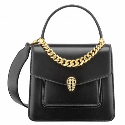 Bvlgari Serpenti Forever Small Top Handle Bag with Chain Black LDBS243481