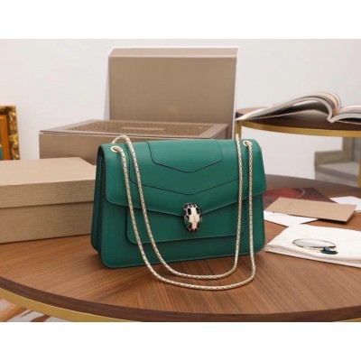 Bvlgari Serpenti Forever Medium Shoulder Bag In Green Calfskin