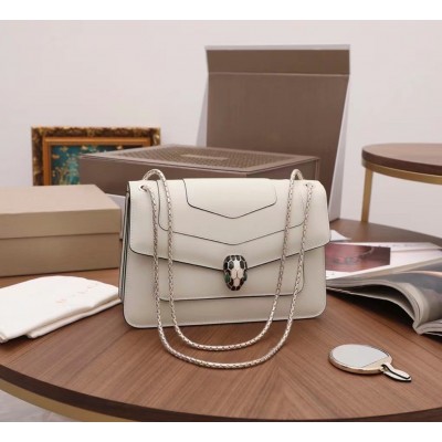 Bvlgari Serpenti Forever Medium Shoulder Bag In White Calfskin