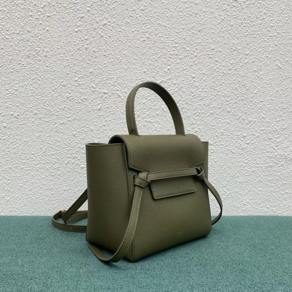 Celine Belt Nano Bag In Army Green Grained Calfskin LDBS243479