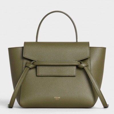 Celine Belt Nano Bag In Army Green Grained Calfskin LDBS243479