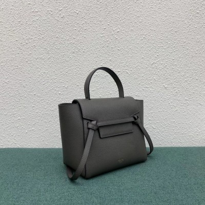 Celine Belt Nano Bag In Grey Grained Calfskin LDBS243452