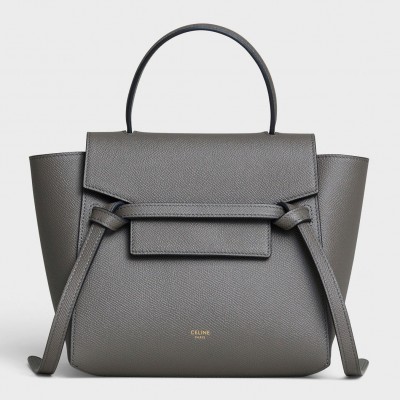 Celine Belt Nano Bag In Grey Grained Calfskin LDBS243452