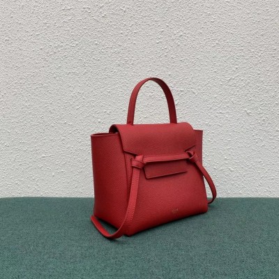 Celine Belt Nano Bag In Red Grained Calfskin LDBS243482