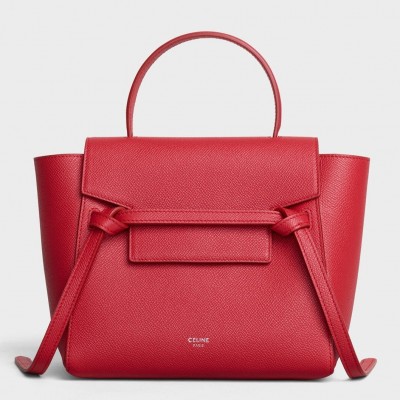 Celine Belt Nano Bag In Red Grained Calfskin LDBS243482