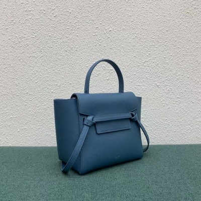 Celine Belt Nano Bag In Slate Blue Grained Calfskin LDBS243486