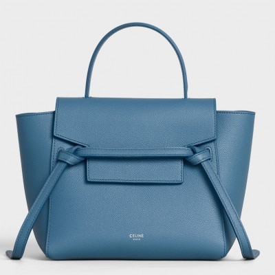 Celine Belt Nano Bag In Slate Blue Grained Calfskin LDBS243486