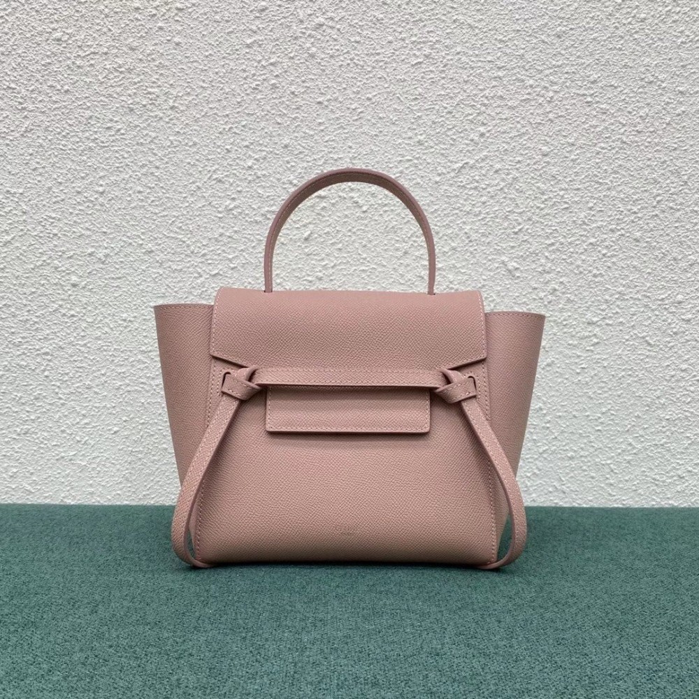 Celine Belt Nano Bag In Vintage Pink Grained Calfskin LDBS243496