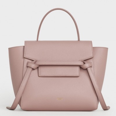 Celine Belt Nano Bag In Vintage Pink Grained Calfskin LDBS243496