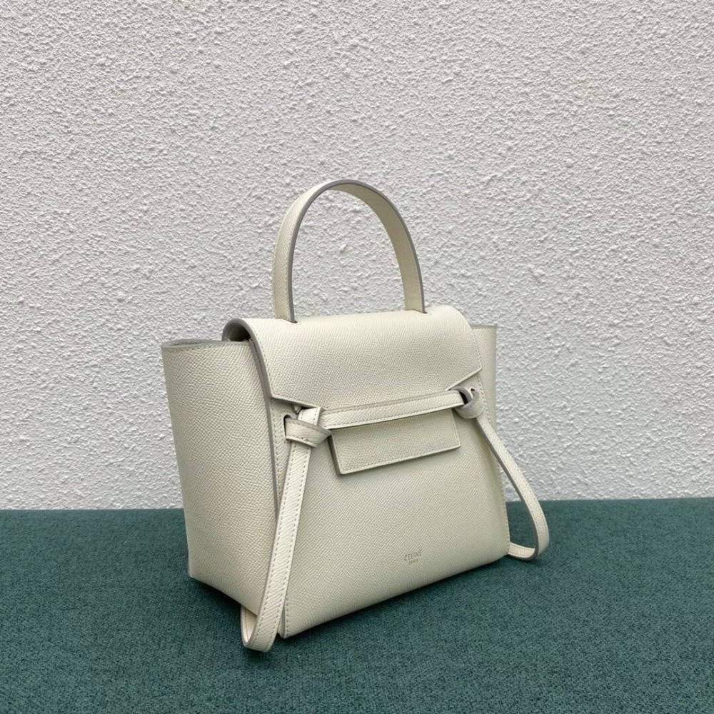 Celine Belt Nano Bag In White Grained Calfskin LDBS243501