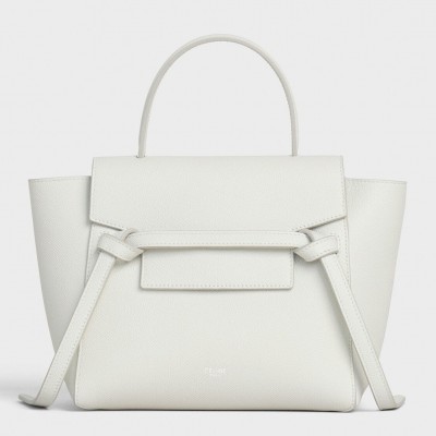 Celine Belt Nano Bag In White Grained Calfskin LDBS243501