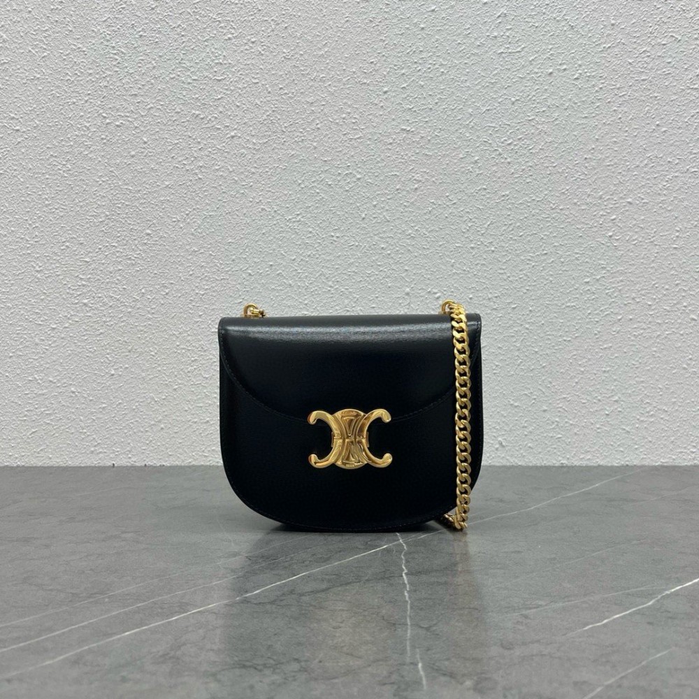 Celine Besace Clea Chain Bag in Black Shiny Calfskin LDBS243487