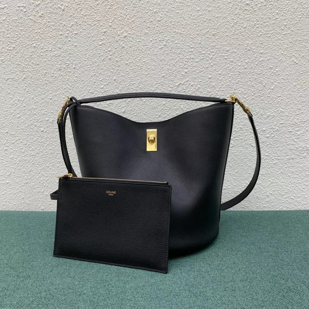 Celine Bucket 16 Bag In Black Grained Calfskin LDBS243491