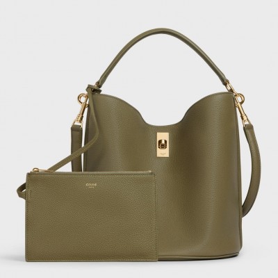 Celine Bucket 16 Bag In Dark Olive Grained Calfskin LDBS243504