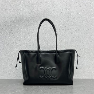 Celine Cabas Drawstring Cuir Triomphe Bag in Black Calfskin LDBS243485