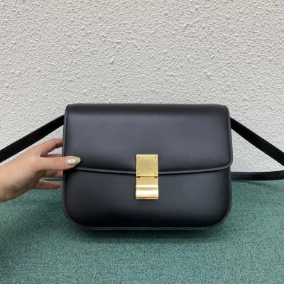 Celine Classic Box Medium Bag In Black Box Calfskin LDBS243510