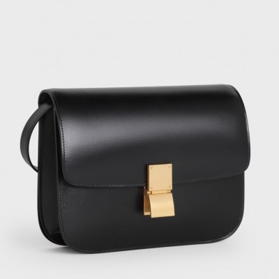 Celine Classic Box Medium Bag In Black Box Calfskin LDBS243510