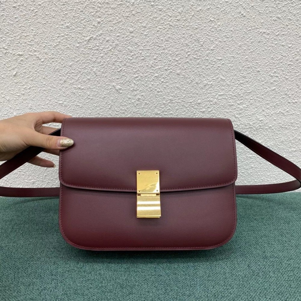 Celine Classic Box Medium Bag In Bordeaux Box Calfskin LDBS243514