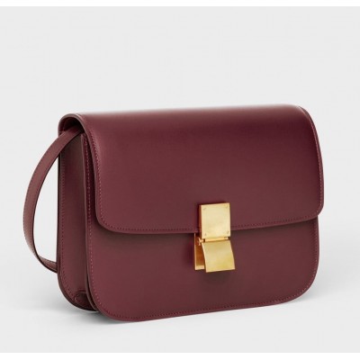 Celine Classic Box Medium Bag In Bordeaux Box Calfskin LDBS243514