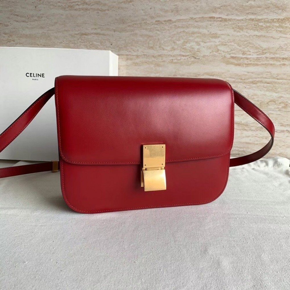 Celine Classic Box Medium Bag In Red Box Calfskin LDBS243488