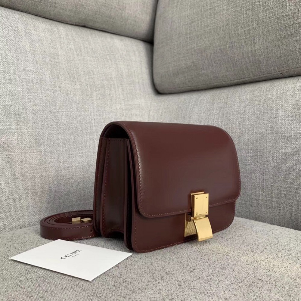 Celine Classic Box Small Bag In Bordeaux Box Calfskin LDBS243511