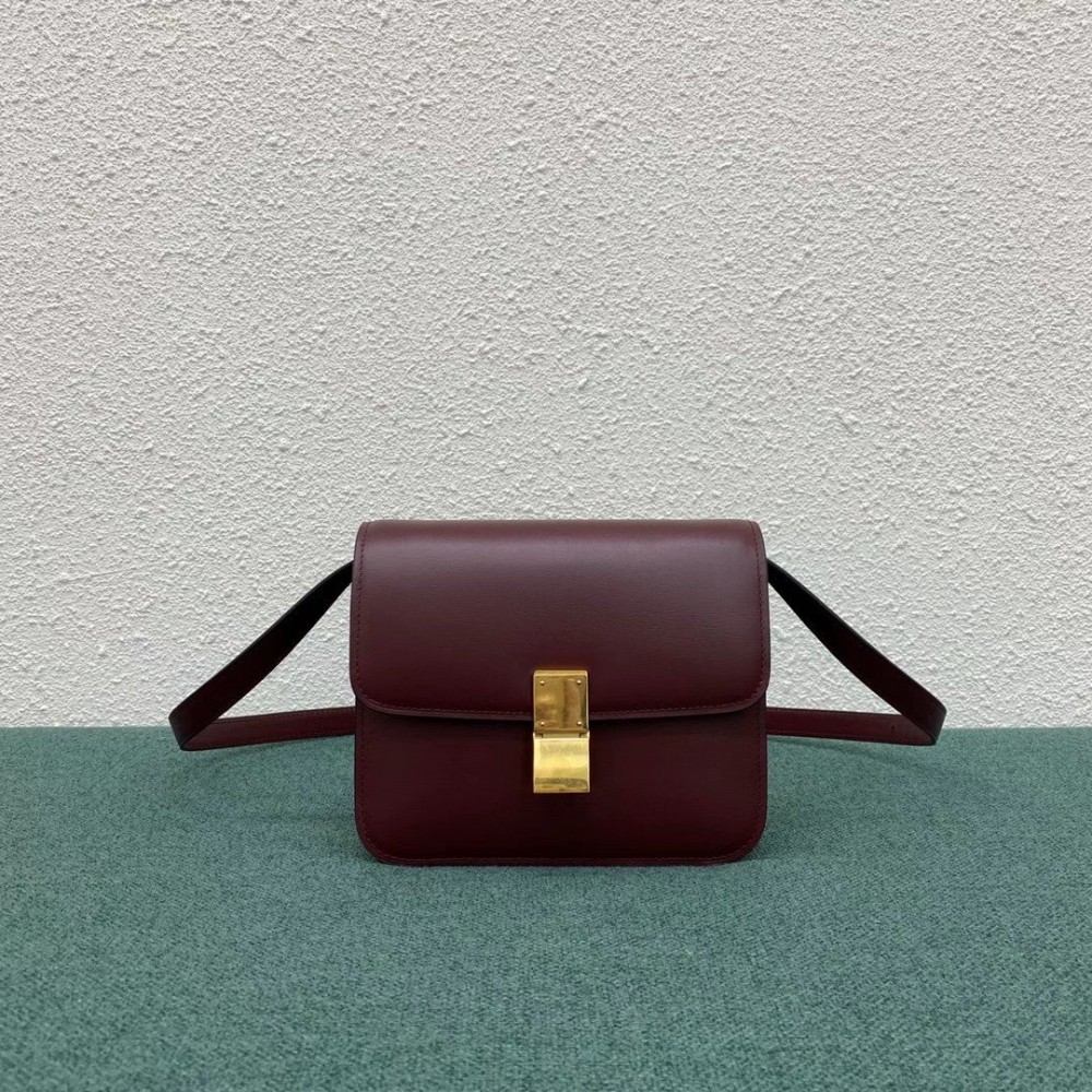 Celine Classic Box Teen Bag In Burgundy Box Calfskin LDBS243490