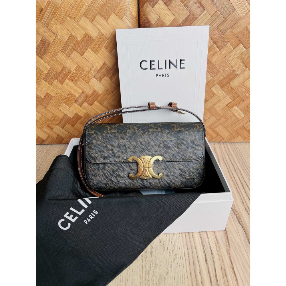 Celine Claude Shoulder Bag in Black Triomphe Canvas LDBS243509