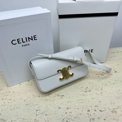 Celine Claude Shoulder Bag in White Calfskin LDBS243519