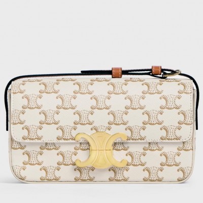 Celine Claude Shoulder Bag in White Triomphe Canvas LDBS243525