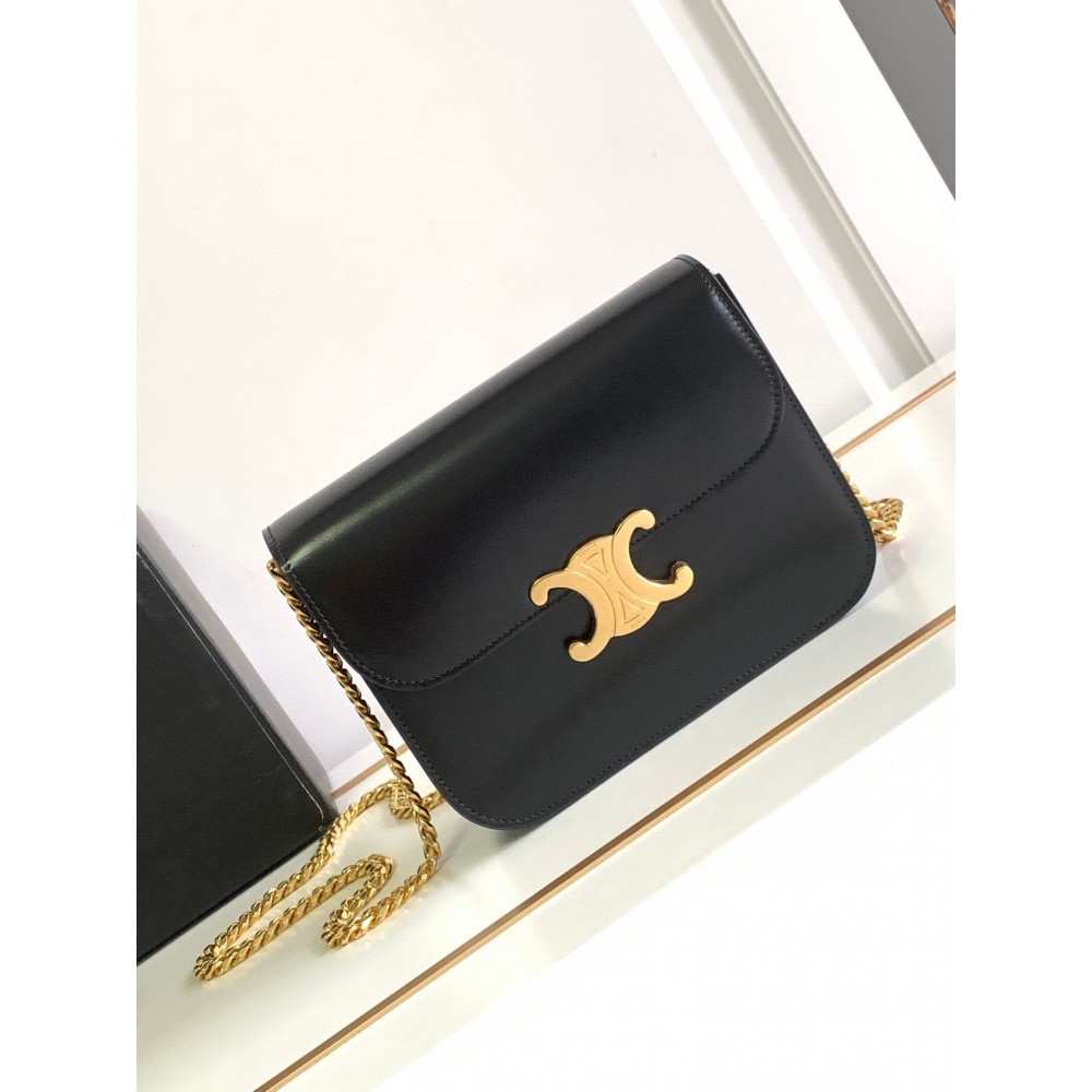 Celine College Triomphe Chain Bag in Black Leather LDBS243527