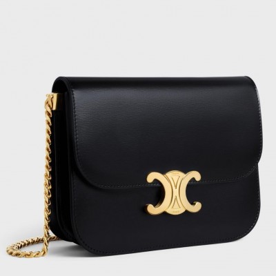 Celine College Triomphe Chain Bag in Black Leather LDBS243527