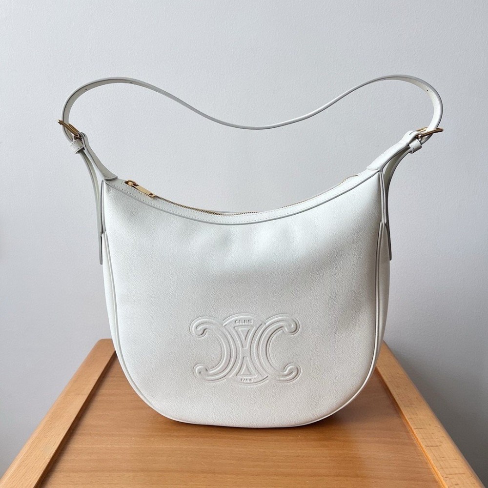 Celine Heloise Cuir Triomphe Bag in White Calfskin LDBS243537