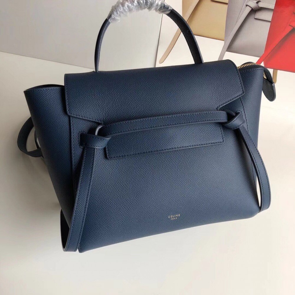 Celine Micro Belt Bag In Navy Blue Grained Calfskin LDBS243558