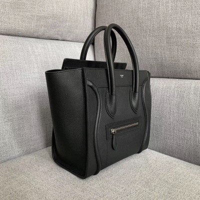 Celine Micro Luggage Tote Bag In Black Drummed Calfskin LDBS243542