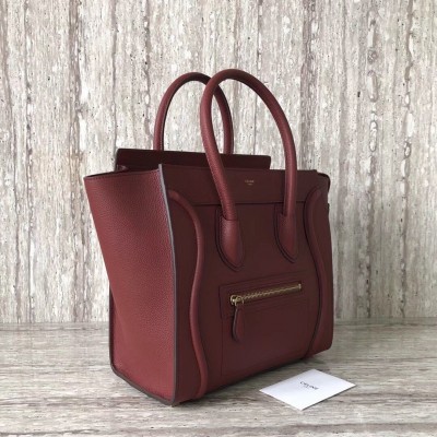 Celine Micro Luggage Tote Bag In Dark Red Drummed Calfskin LDBS243552