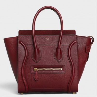 Celine Micro Luggage Tote Bag In Dark Red Drummed Calfskin LDBS243552