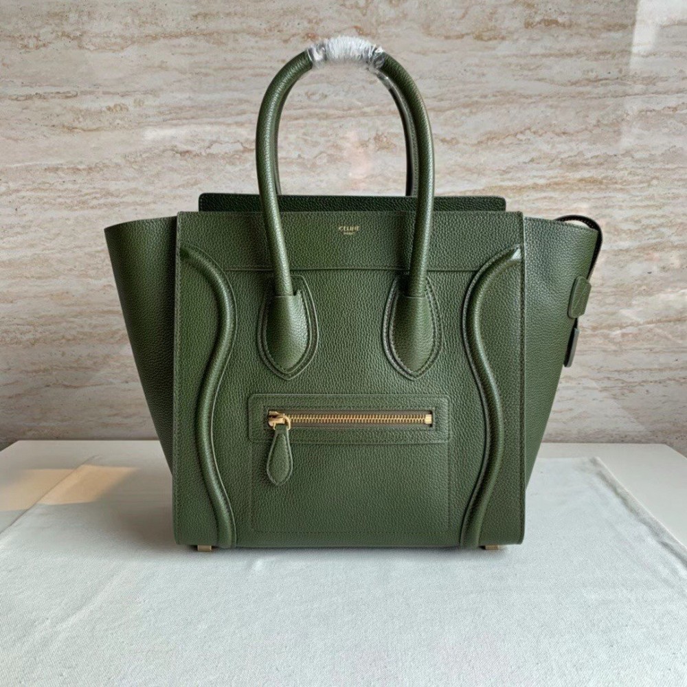 Celine Micro Luggage Tote Bag In Khaki Green Drummed Calfskin LDBS243557