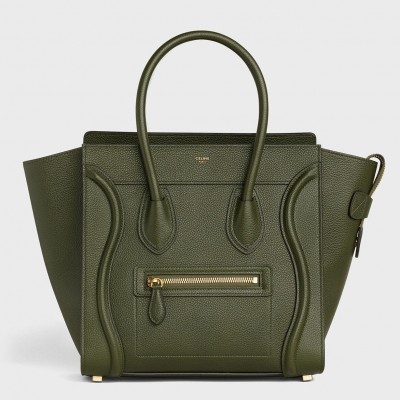 Celine Micro Luggage Tote Bag In Khaki Green Drummed Calfskin LDBS243557