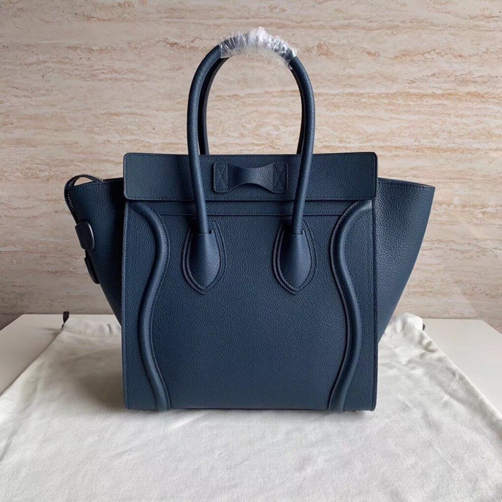 Celine Micro Luggage Tote Bag In Navy Blue Drummed Calfskin LDBS243566